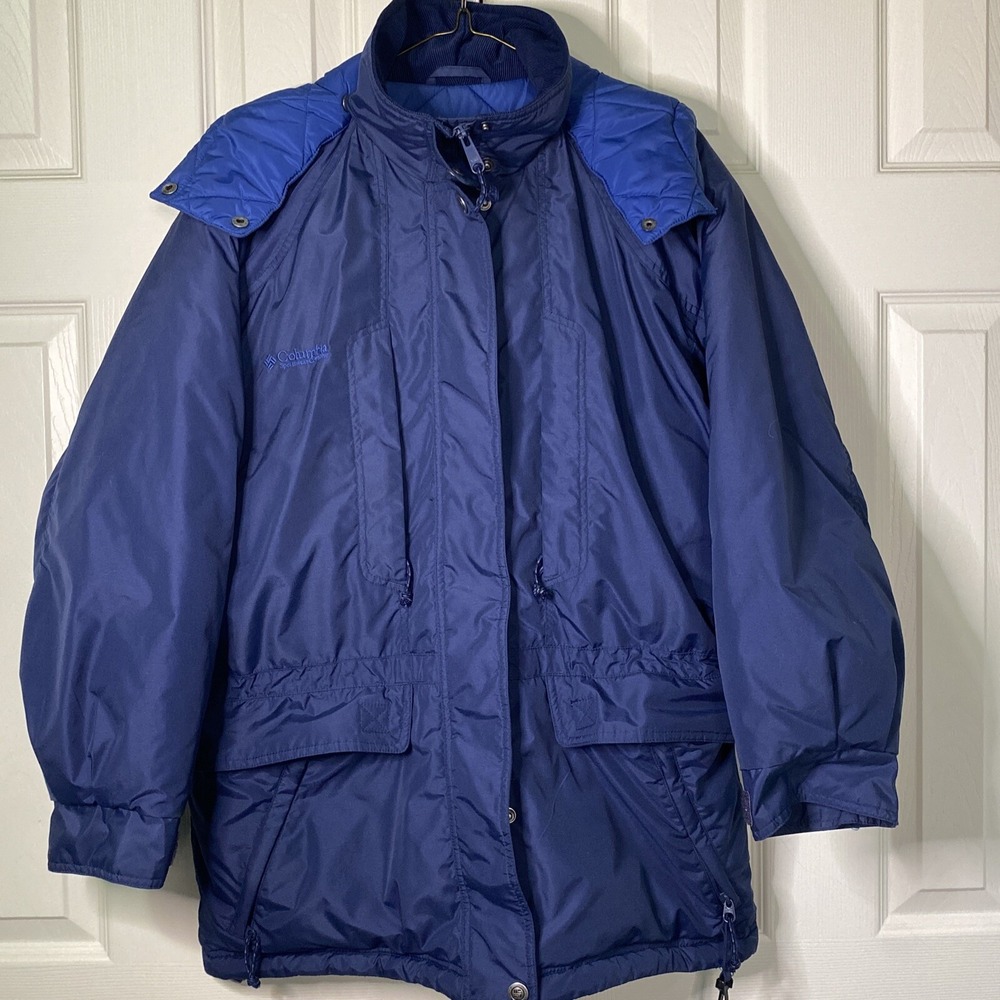 Vintage Columbia Jacket Womens M Blue Winter Coat 80s 90s Hooded Ski Parka